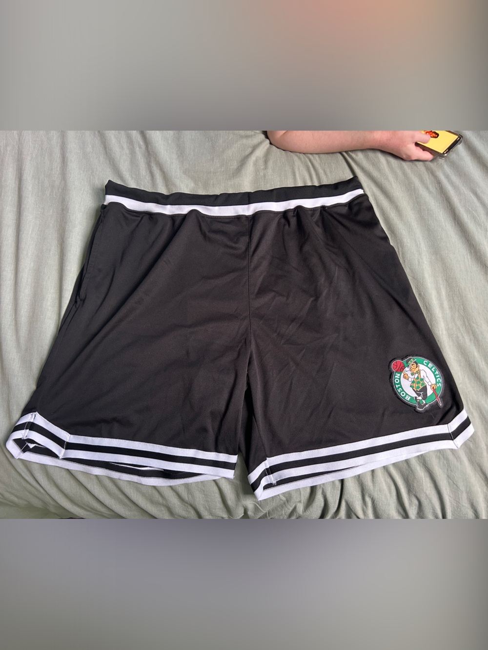 Boston Celtics Men’s Black Athletic Shorts with White Trim